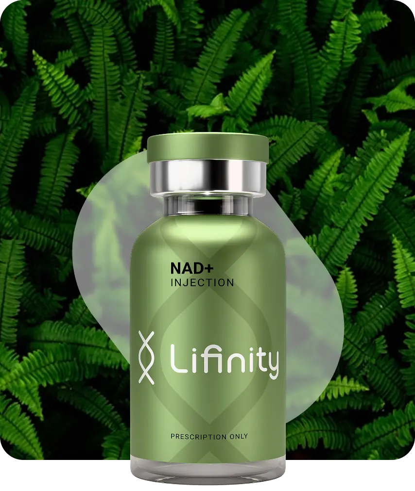 NAD+ medication vial with blue label for anti-aging and cellular repair